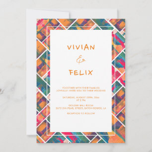 Invitation Art Peinture Couleurs Orange Moderne Mariage Abstr
