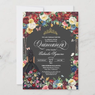 Invitation Art populaire Broderie Papillon Floral Quinceanera