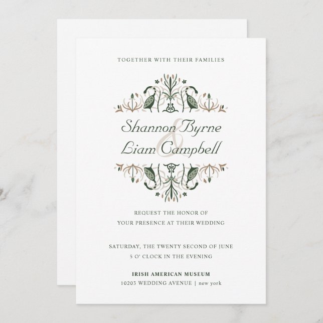 Invitation Art populaire celtique | Floral moderne Mariage ir (Devant / Derrière)