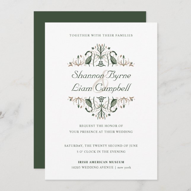 Invitation Art populaire celtique | Floral moderne Mariage ir (Devant / Derrière)