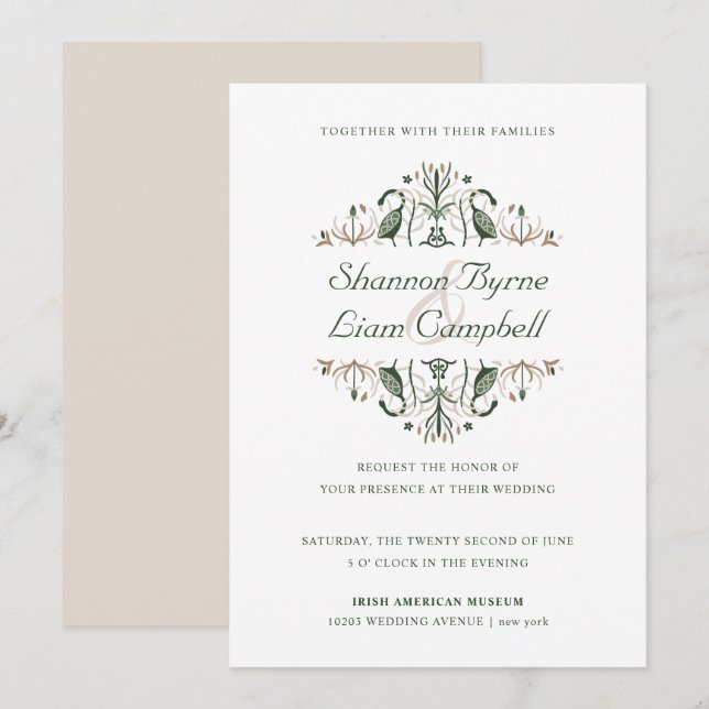 Invitation Art populaire celtique | Floral moderne Mariage ir (Devant / Derrière)