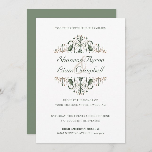 Invitation Art populaire celtique | Floral moderne Mariage ir (Devant / Derrière)