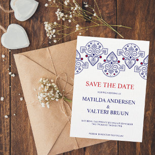 Invitation Art Populaire Nordique Mariage Scandi Navy Enregis