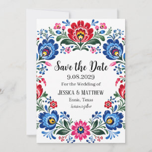Invitation Art populaire polonais Fleurs traditionnelles Mari