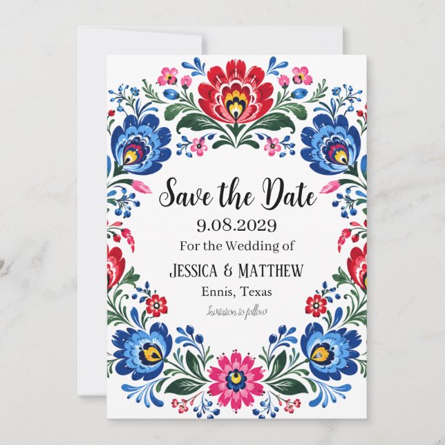 Invitation Art populaire polonais Fleurs traditionnelles Mari (Devant)