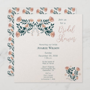 Invitation Art populaire rose et Turquoise Floral