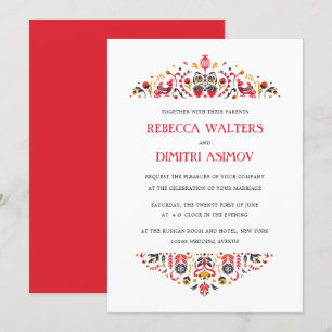 Invitation Art populaire russe Khokhloma Flower Mariage Invit