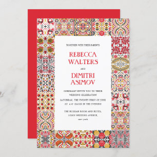 Invitation Art populaire russe Khokhloma Mariage frontalier
