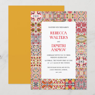 Invitation Art populaire russe Khokhloma Mariage frontalier
