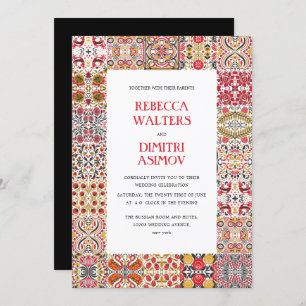 Invitation Art populaire russe Khokhloma Mariage frontalier