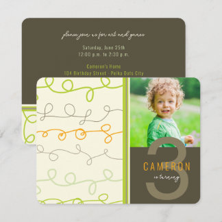 Invitation Art Rétro Amusant Gribouillages Lignes Enfants Pho