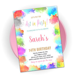 Invitation Art rose dans la peinture de fête Anniversaire Inv