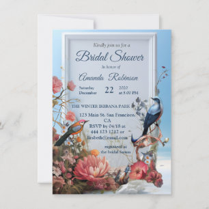 Invitation Art surréaliste avec fleurs et oiseaux