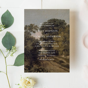 Invitation Art vintage, paysage rustique mariage