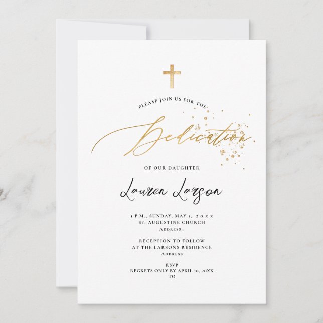 Invitation ArtApp Élégant Faux Gold Calligraphy Dedication (Devant)