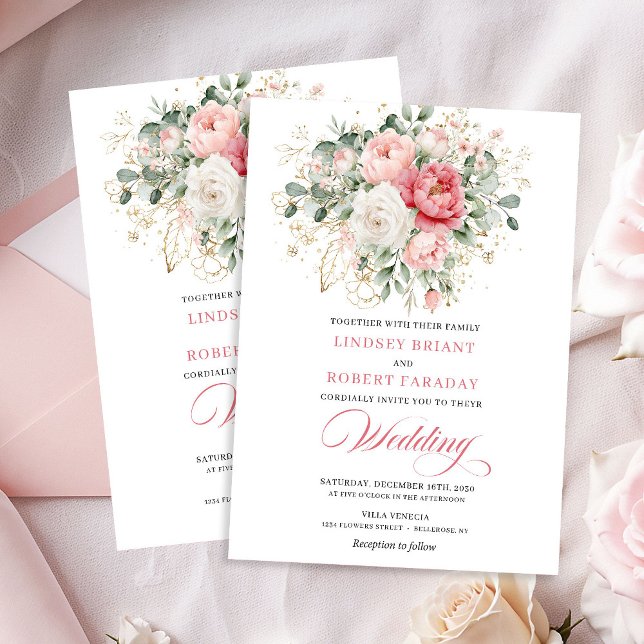 Invitation Artful Blush Rose Gold Botanical Wedding Invite (Artful Blush Rose Gold Botanical Wedding Invite)