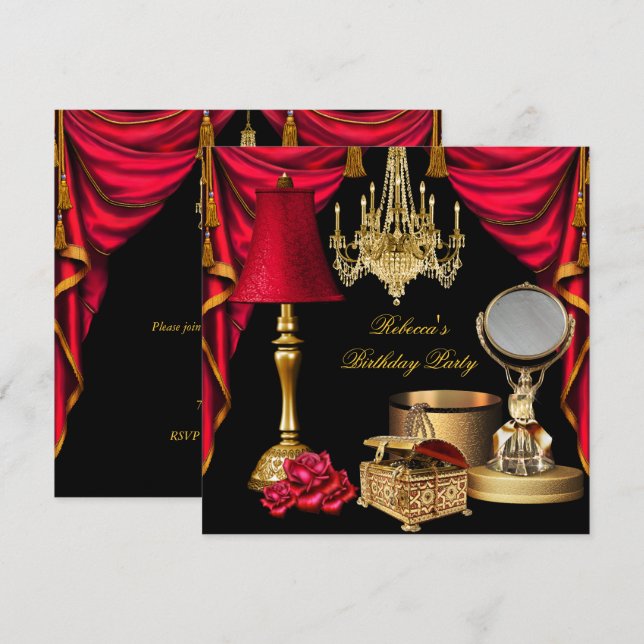 Invitation Articles de luxe dorés noirs rouges pour femmes (Devant / Derrière)