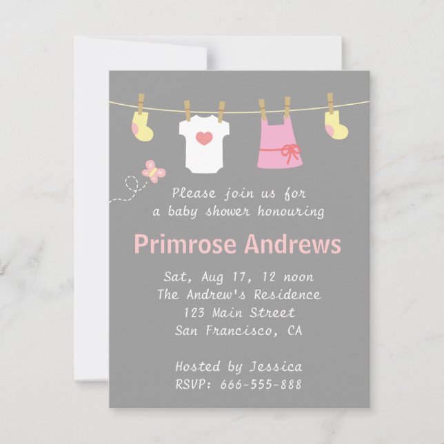 Invitation Articles mignons pour bébé fille sur la corde à li (Devant)