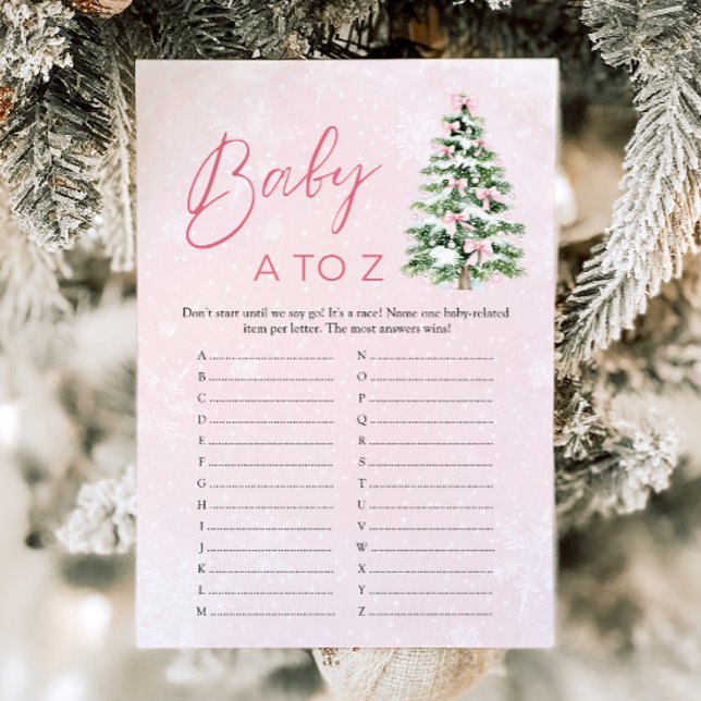 Invitation Articles pour bébé de Noël Arcs de A à Z Jeu de Ba (Pink Bows Christmas Baby Items A to Z Baby Shower Game)