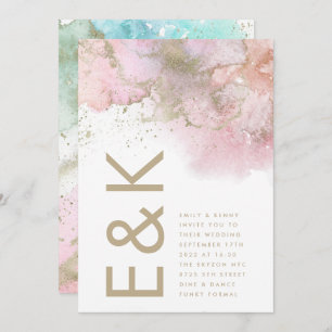 Invitation Artisan Moderne Foil Aquarelle Monogramme Mariage