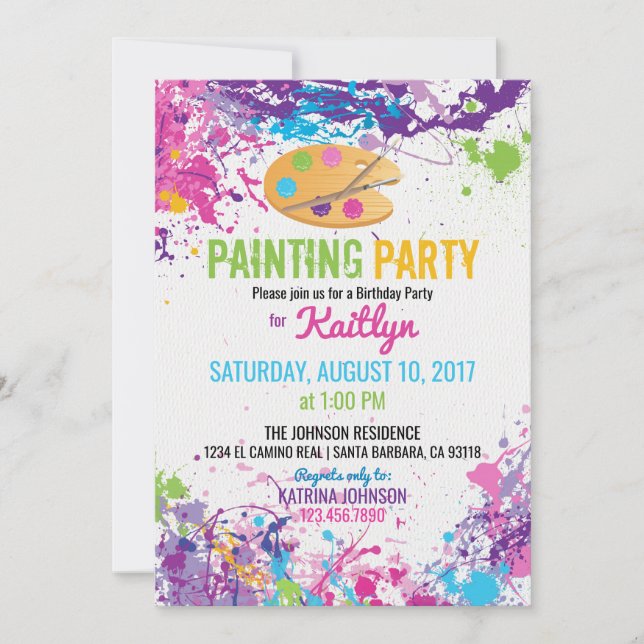 Invitation Artist Palette Peinture Splashes Anniversaire (Devant)