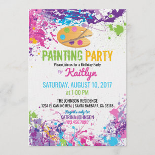 Invitation Artist Palette Peinture Splashes Anniversaire