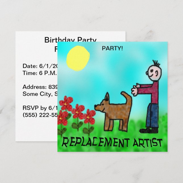 Invitation Artiste de remplacement d'anniversaire enfantin dr (Devant / Derrière)