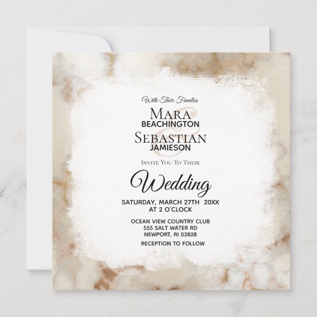 Invitation *~ Artistic Gold Marble Veines AR2 Mariage (Devant)