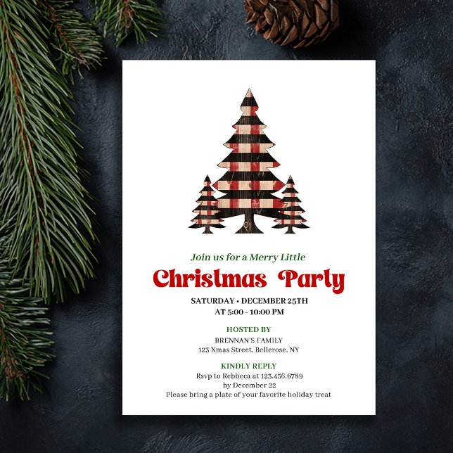 Invitation Artistic Red Black Plaid Christmas Tree Invite (Artistic Red Black Plaid Christmas Tree Invite)