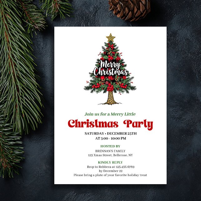 Invitation artistique de fête de Noël à thème arbr (Artistic Buffalo Christmas Tree Party Invitation)