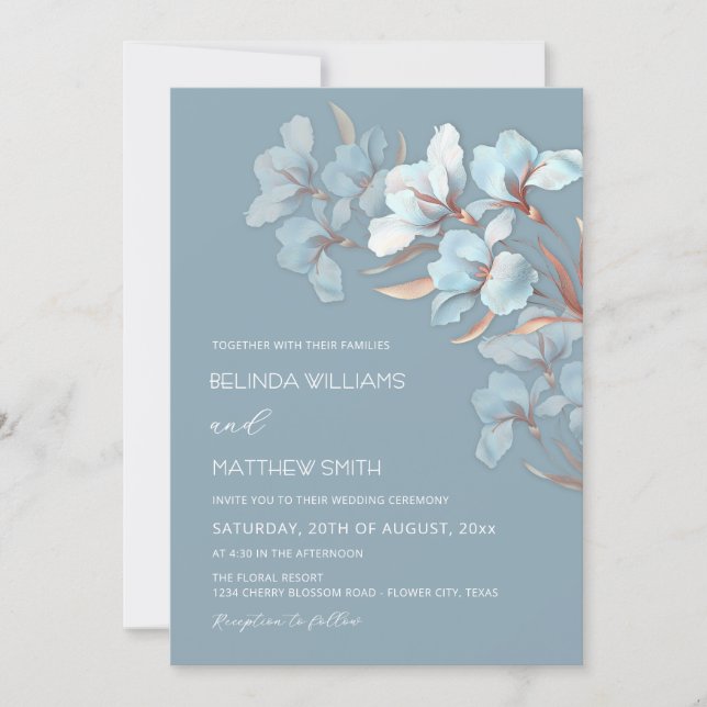 Invitation artistique Turquoise Rose Gold Fleurs (Devant)