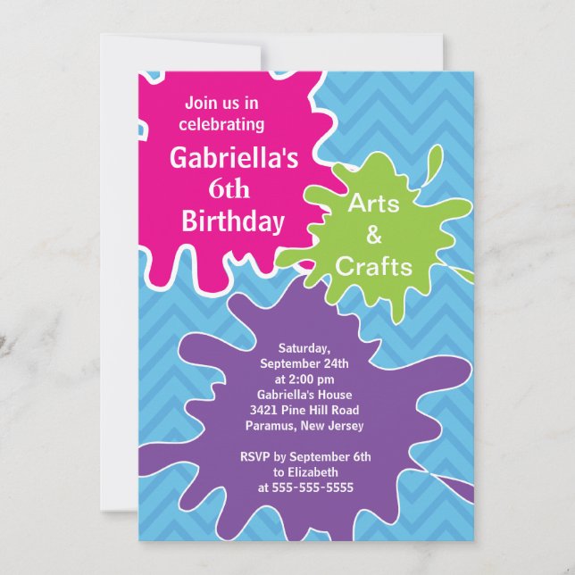 Invitation Arts & Artisanat Fête d'anniversaire de Peinture p (Devant)