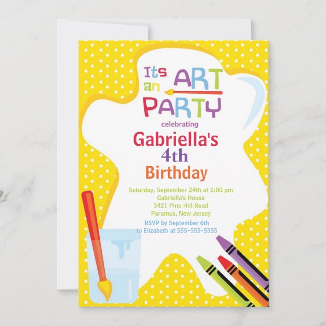 Invitation Arts et fête d'anniversaire de peinture d'enfants (Devant)