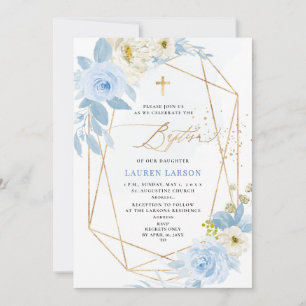 Invitation ArtsApp Elegant H2 Dusty Blue Roses Baptême