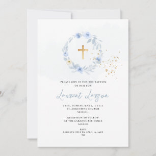 Invitation ArtsApp Elegant H2 Dusty Blue Roses Baptême