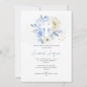 Invitation ArtsApp Elegant H2 Dusty Blue Roses Baptême
