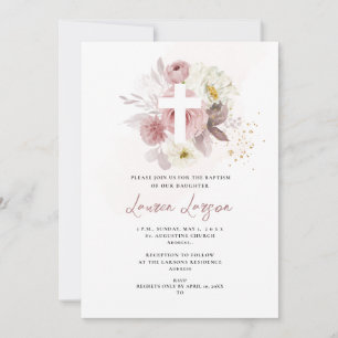 Invitation ArtsApp Elegant H2 Dusty Rose Roses Baptême