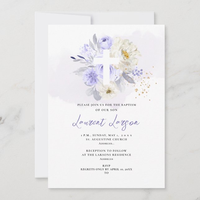 Invitation ArtsApp Elegant H2 Dusty violet Rose Baptême (Devant)