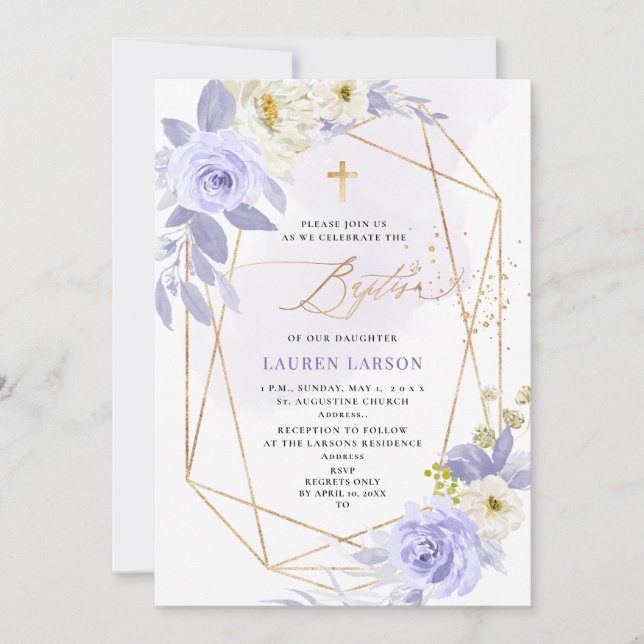 Invitation ArtsApp Elegant H2 Dusty violet Rose Baptême (Devant)