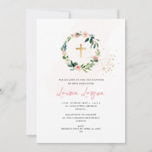 Invitation ArtsApp Élégant H2 rose pâle Roses Baptême