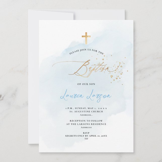 Invitation ArtsApp Elegant H2 Washed Pale Blue Baptism (Devant)