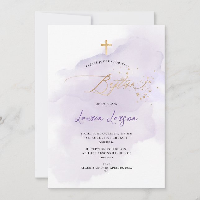 Invitation ArtsApp Elegant H2 Washed Purple Baptism (Devant)