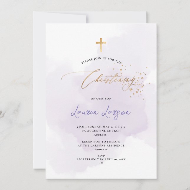 Invitation ArtsApp Elegant H2 Washed Purple Christening (Devant)