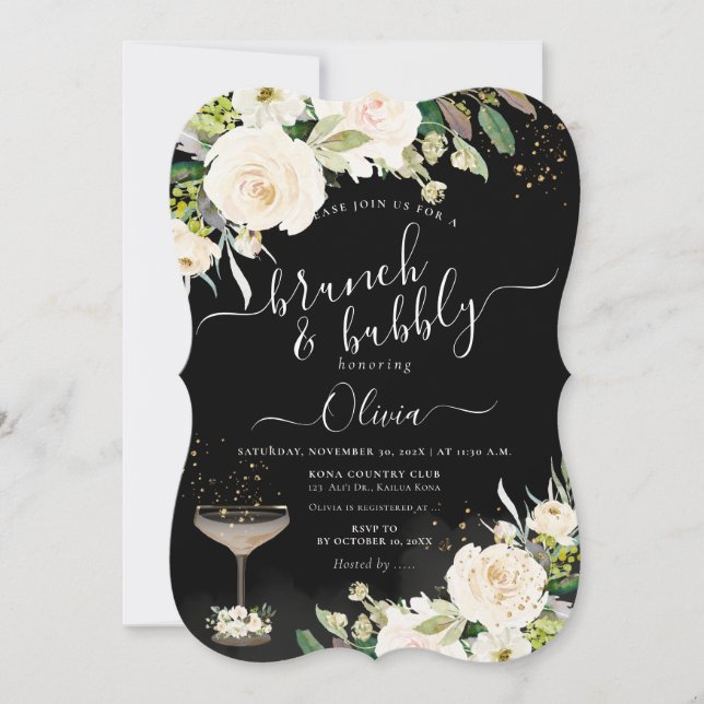 Invitation ArtsApp H2 Alabaster Cream Roses Brunch Bubbly (Devant)