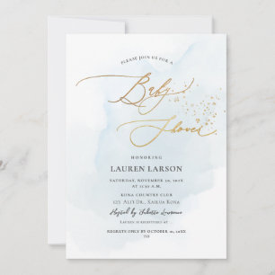 Invitation ArtsApp H2 Baby Blue Gold Calligraphy Baby shower