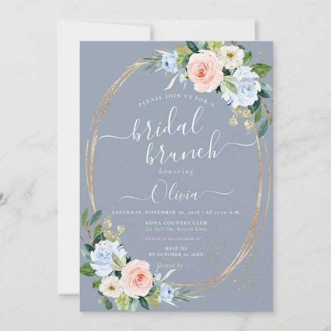Invitation ArtsApp H2 Blush Rose Bleu Rose Brunch nuptial (Devant)