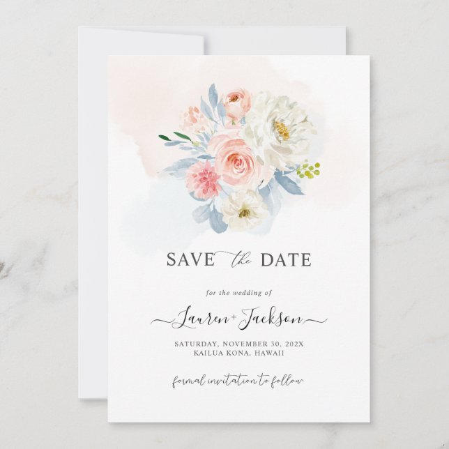 Invitation ArtsApp H2 Dusty Blue Blush Pink Botanical Card (Devant)