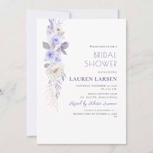 Invitation ArtsApp H2 Dusty violet Roses et feuillage (Devant)