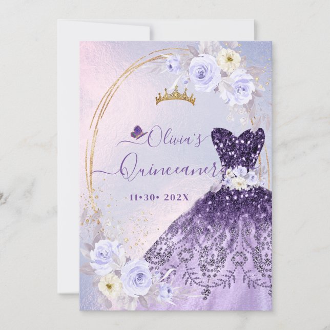 Invitation ArtsApp H2 Ombre Violet Parkling Quinceanera (Devant)