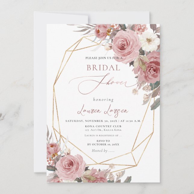 Invitation ArtsApp H2 Roses Poussiéreuses Rose Clair Mariage (Devant)